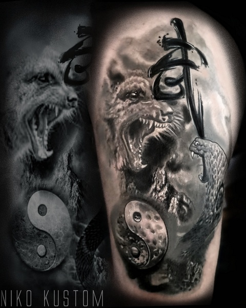 Mangouste tatouage cobra portrait animalier kung‑fu tatouage