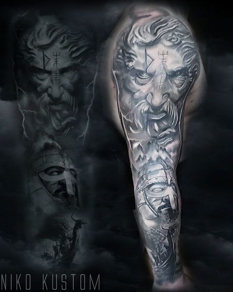 Tatouage mythologie viking portait odin tattoo