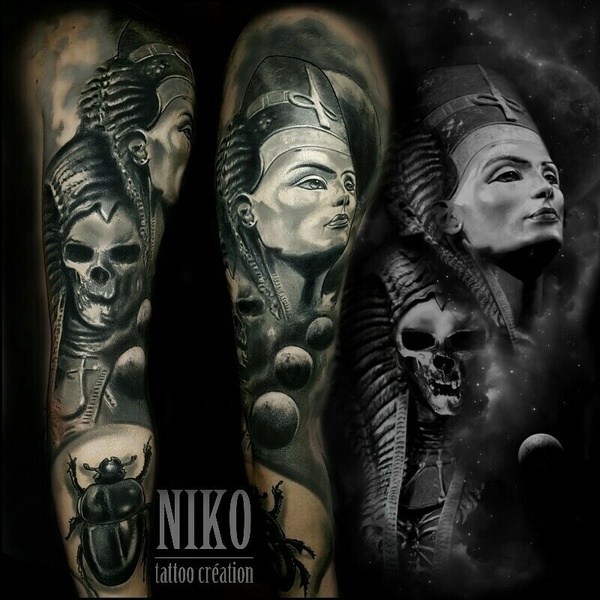 Tatouage réaliste portait cléopâtre egypte