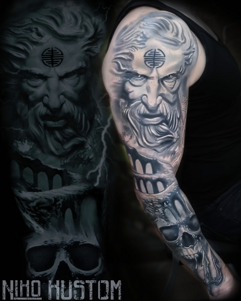 Tatouage Poséidon réaliste portrait mythologie grecque