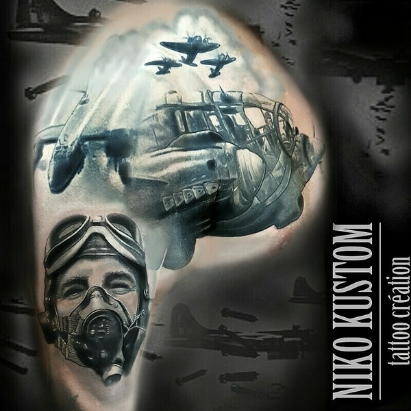Tatouage réaliste guerre aviateur war