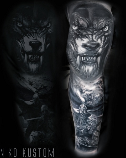 Tatouage nordique fenrir tattoo viking mythologie