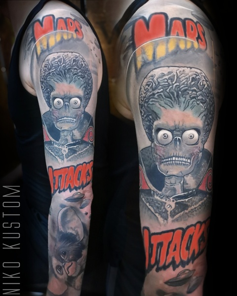 Tatouage tim burton tattoo mars attacks portrait