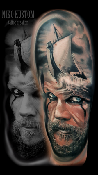 tatouage réaliste portrait viking floki série viking