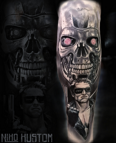 Tatouage réaliste paris  terminator portrait cinéma tattoo cover