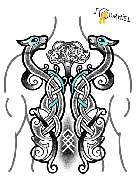 Tatouage viking dos homme arbre de vie