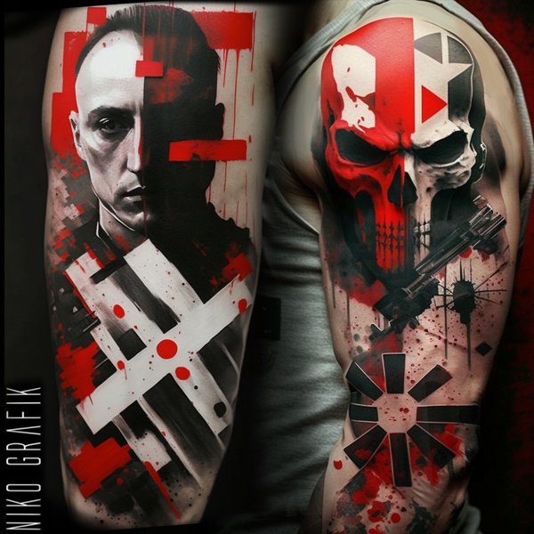 Tatouage design trash polka portrait tattoo graphique