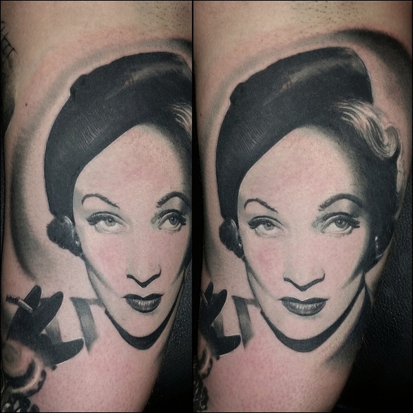 Tatouage réaliste portait marlene dietrich