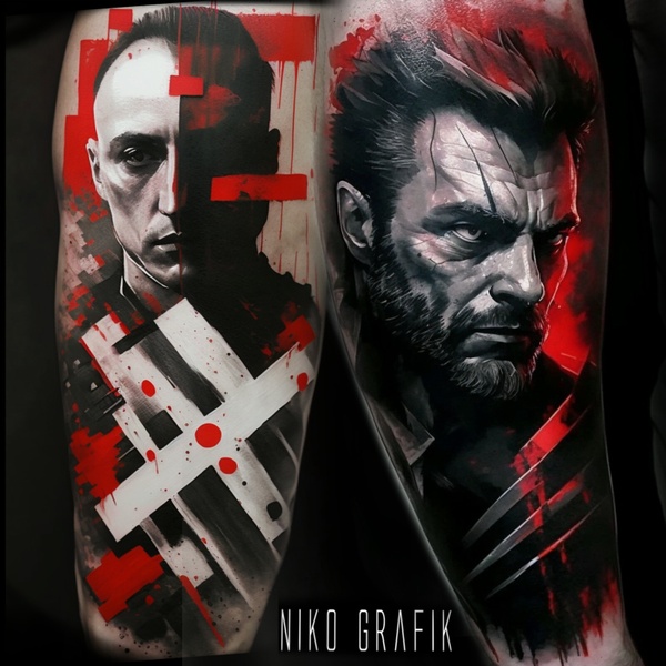 Tatouage design trash polka portait tattoo graphique