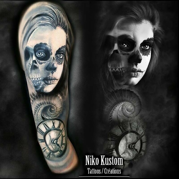 Tatouage réaliste catrina sugar skull