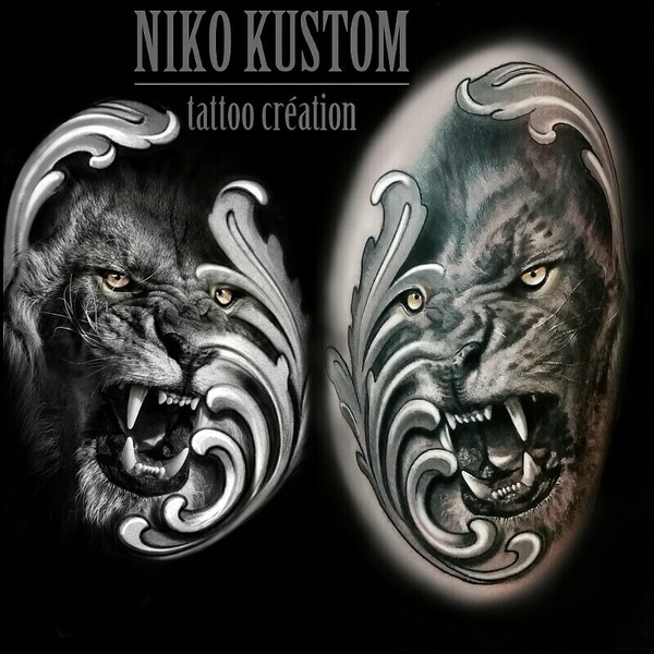 tatouage réaliste lion