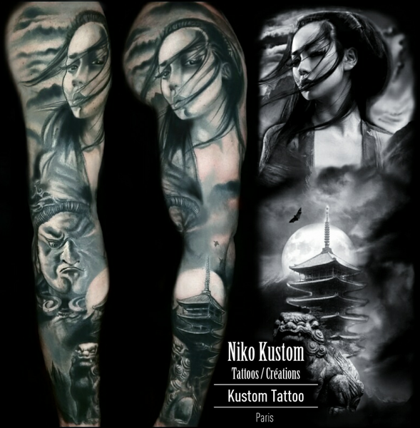 Tatouage réaliste japon femme samourai