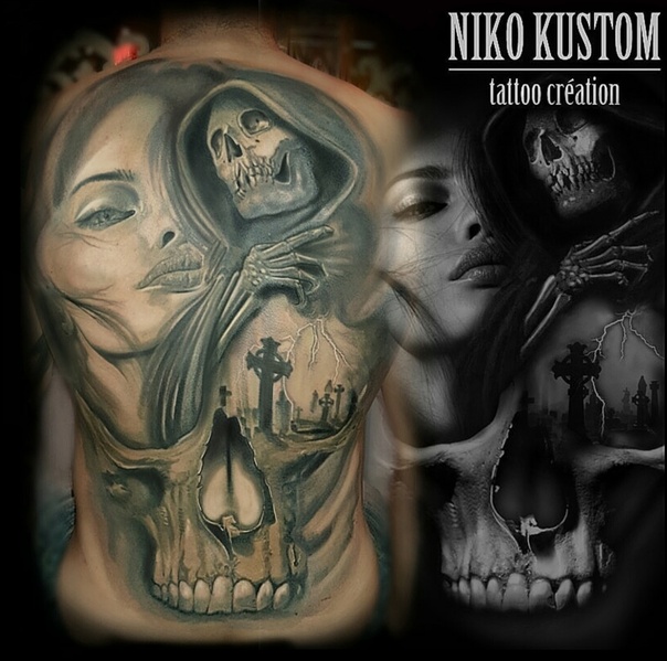 Tatouage réaliste portait femme dos