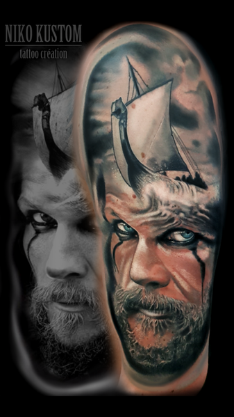 Tatouage réaliste portrait viking floki série viking