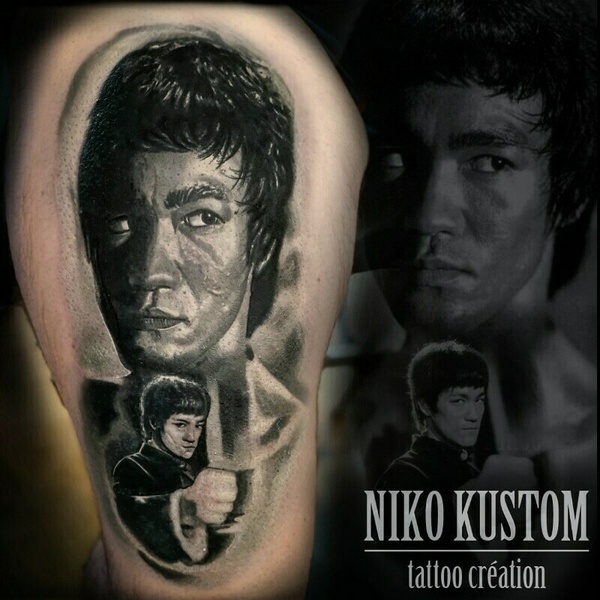 Tatouage réaliste portrait bruce lee