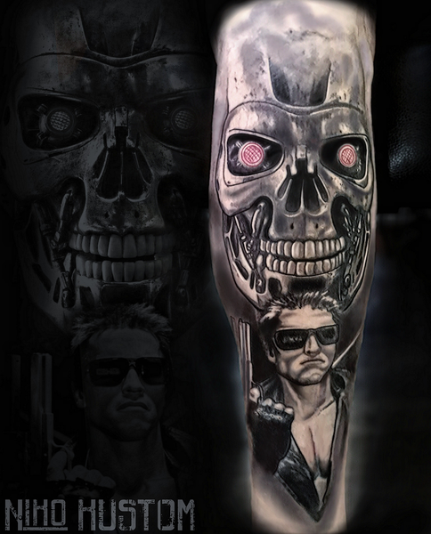 tatouage réaliste paris  terminator portrait cinéma tattoo cover